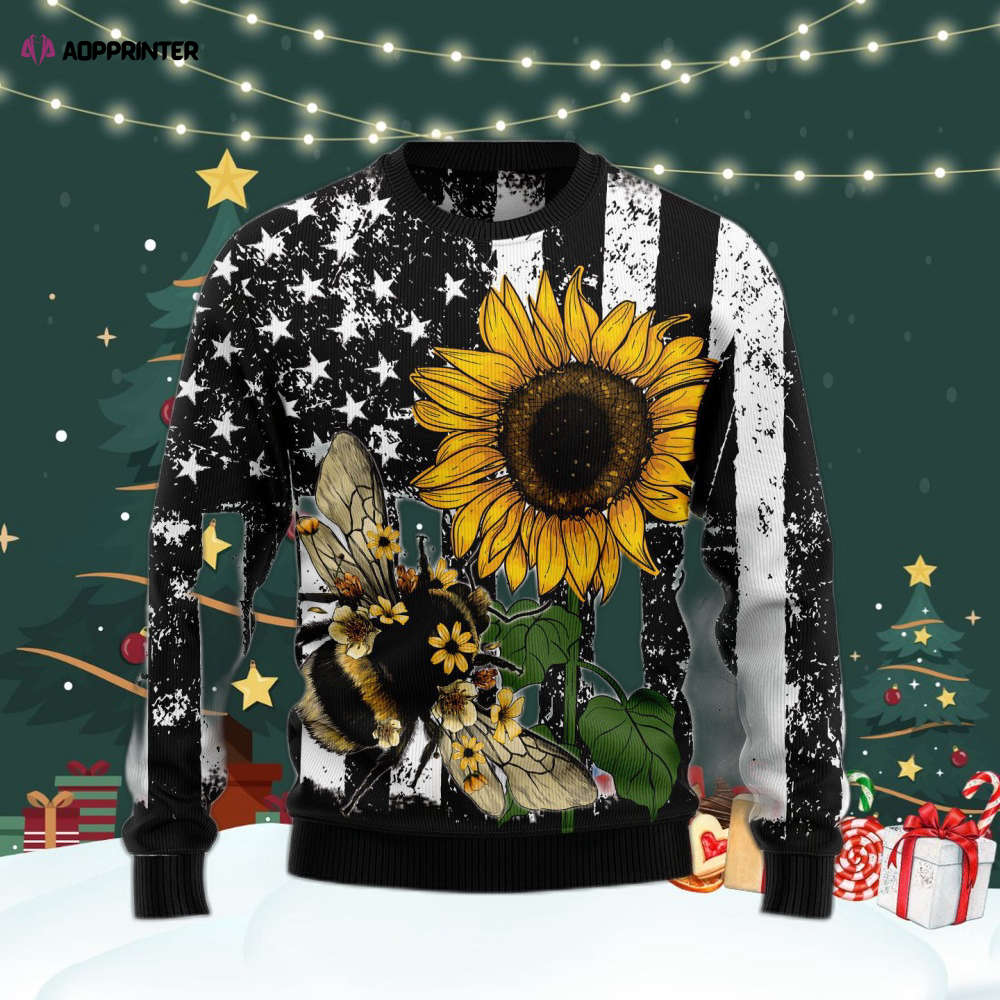 Sunflower Bee Ugly Christmas Sweater For Men & Women Adult US4437