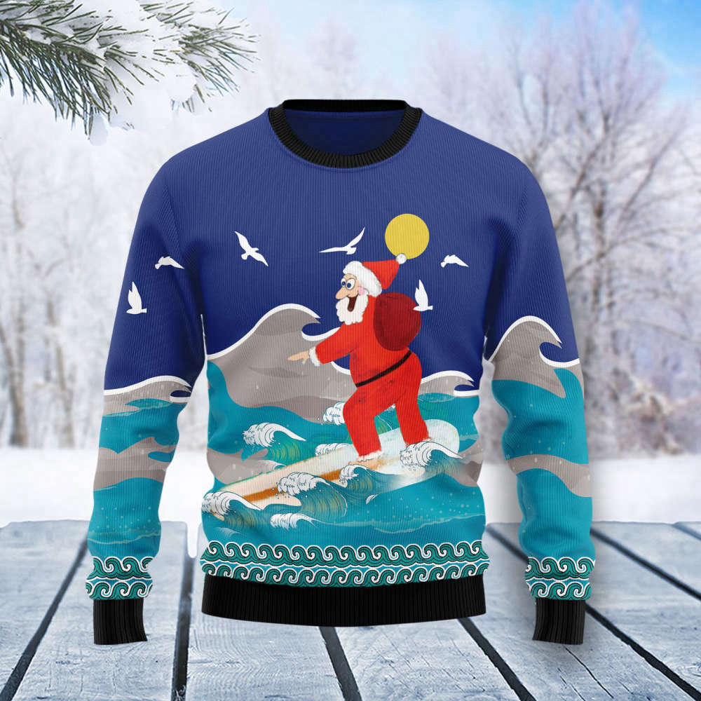 Surfing Santa Ugly Christmas Sweater For Men & Women Adult US4438