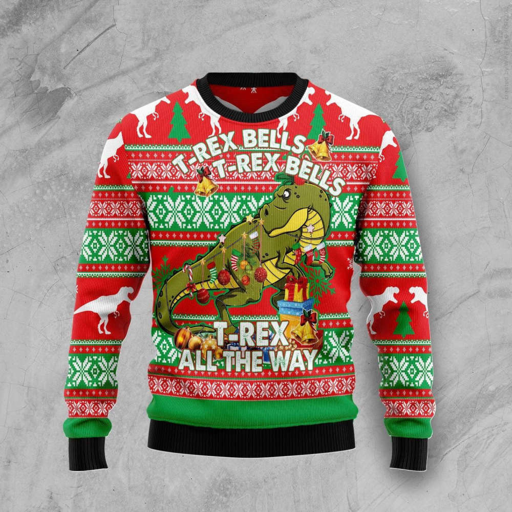 T Rex Tree Ugly Christmas Sweater – Men & Women Adult US4398: Festive Holiday Apparel