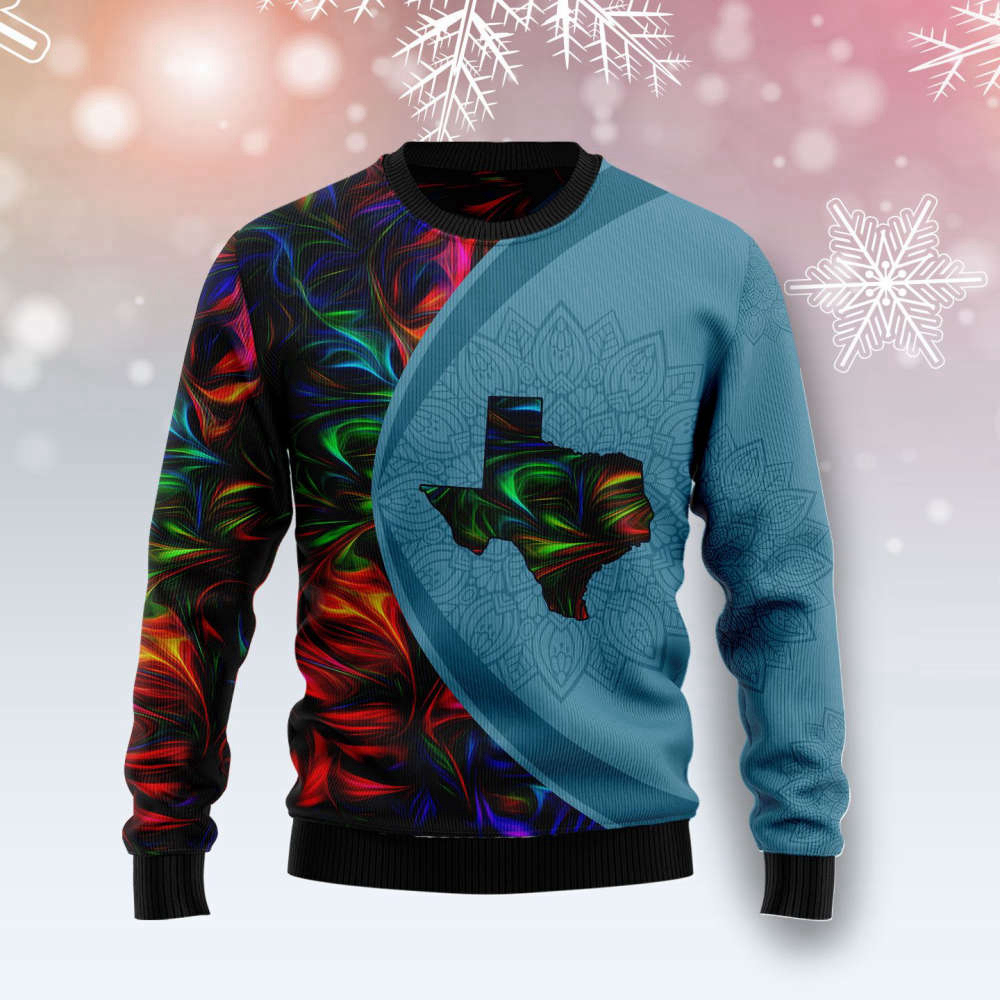 Stylish Texas Fractal Ugly Christmas Sweater – Trendy Holiday Apparel for Men & Women US4399