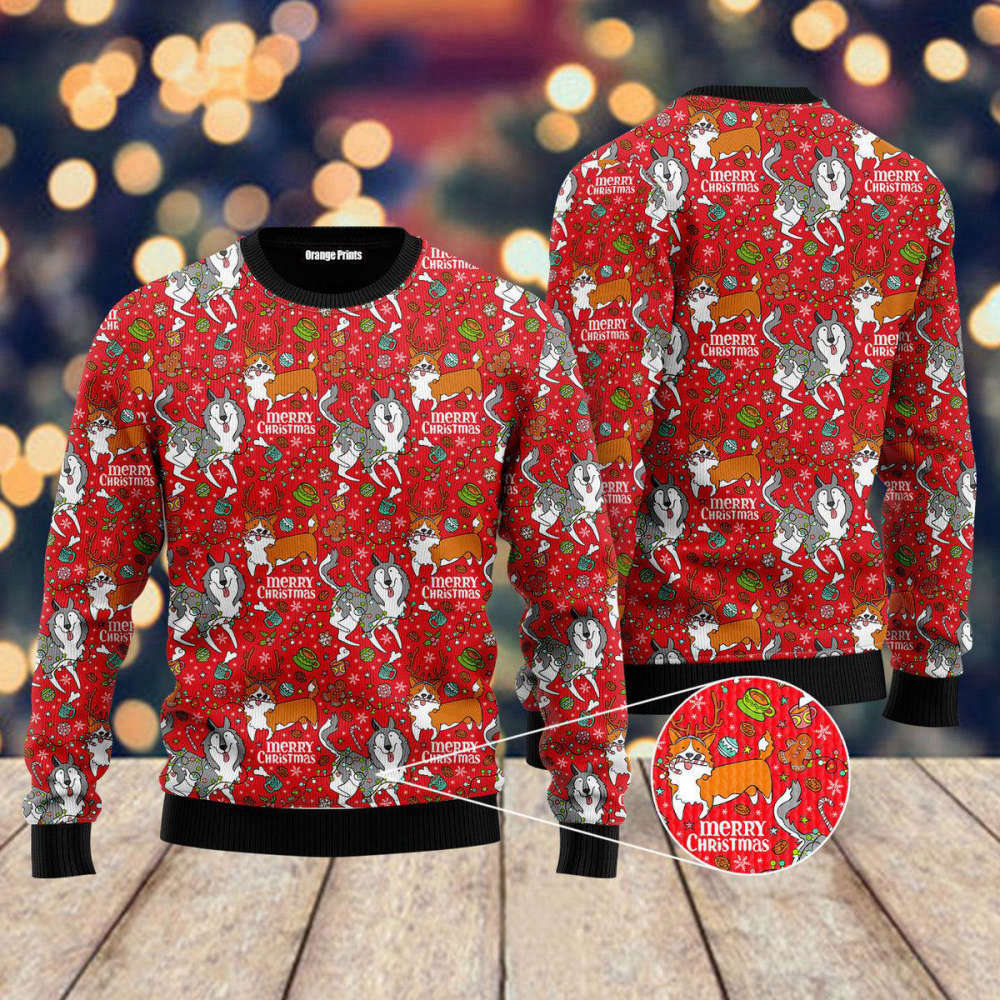 Husky Corgi Ugly Christmas Sweater for Men & Women – UH1065: Festive & Fun Holiday Apparel