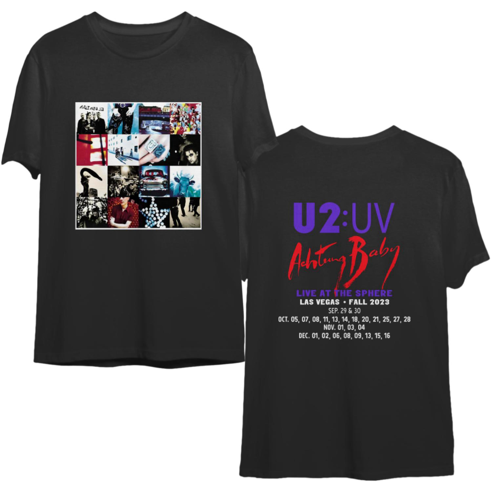 U2 Rock Band Warning Baby Live at Sphere Las Vegas Tour 2023 T-Shirt