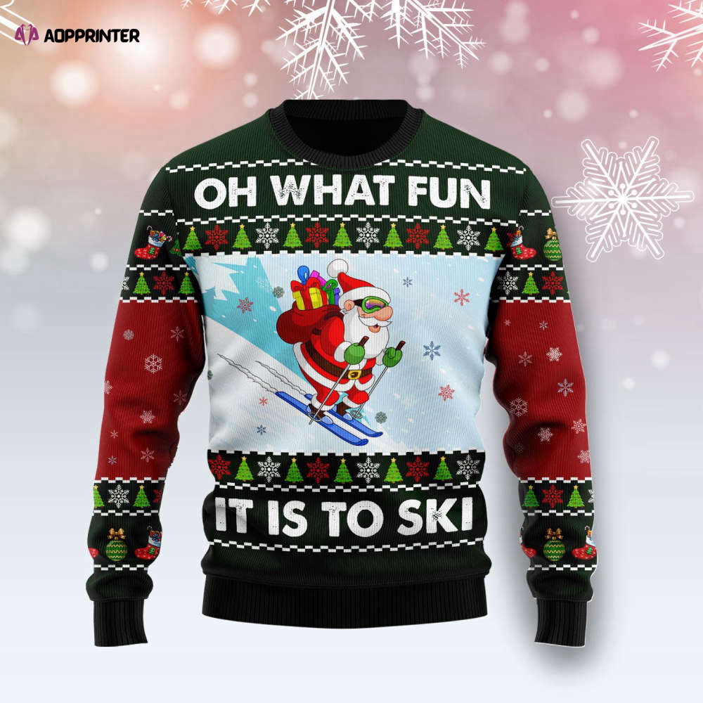 Ugly Christmas Sweater for Men & Women Skiing Oh What Fun Adult US4389