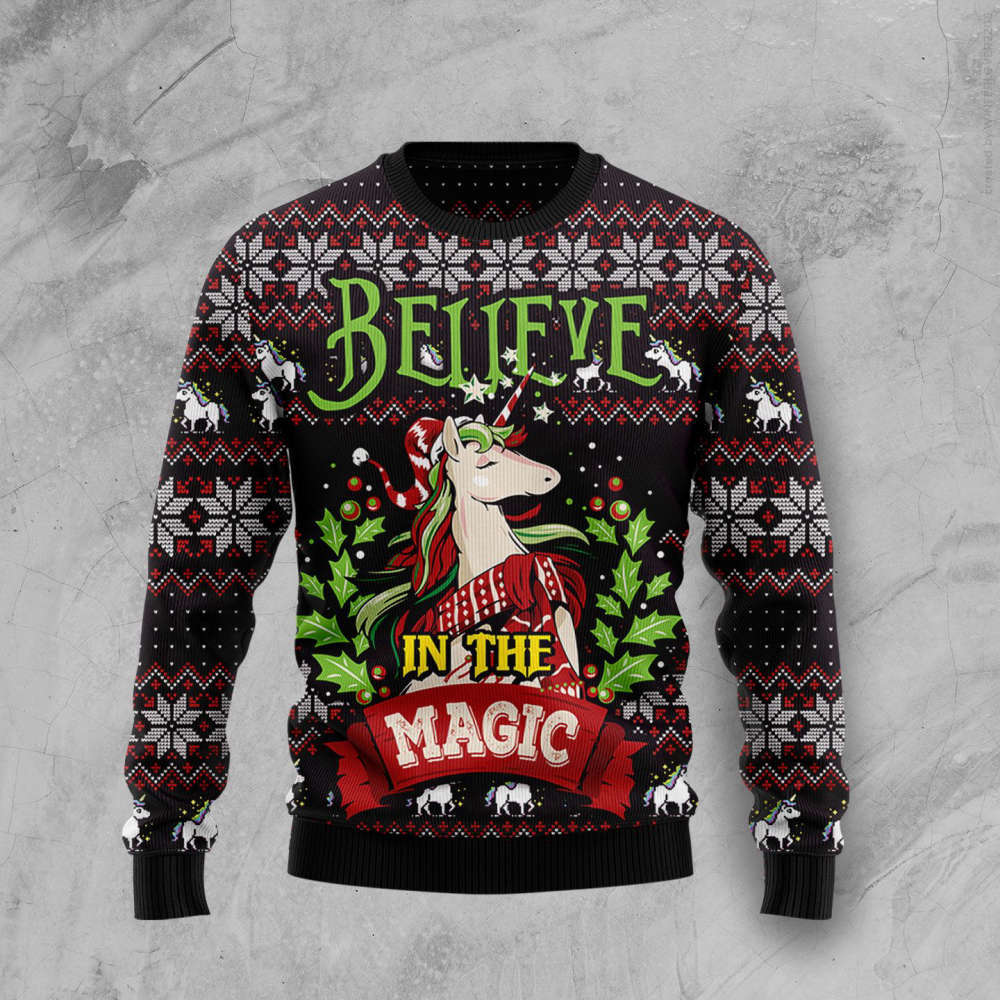 Unicorn Believe In The Magic Ugly Christmas Sweater – Men & Women US4402