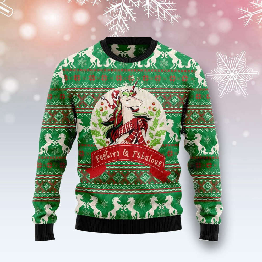 Unicorn Festive & Fabulous Ugly Christmas Sweater For Men & Women Adult US4421