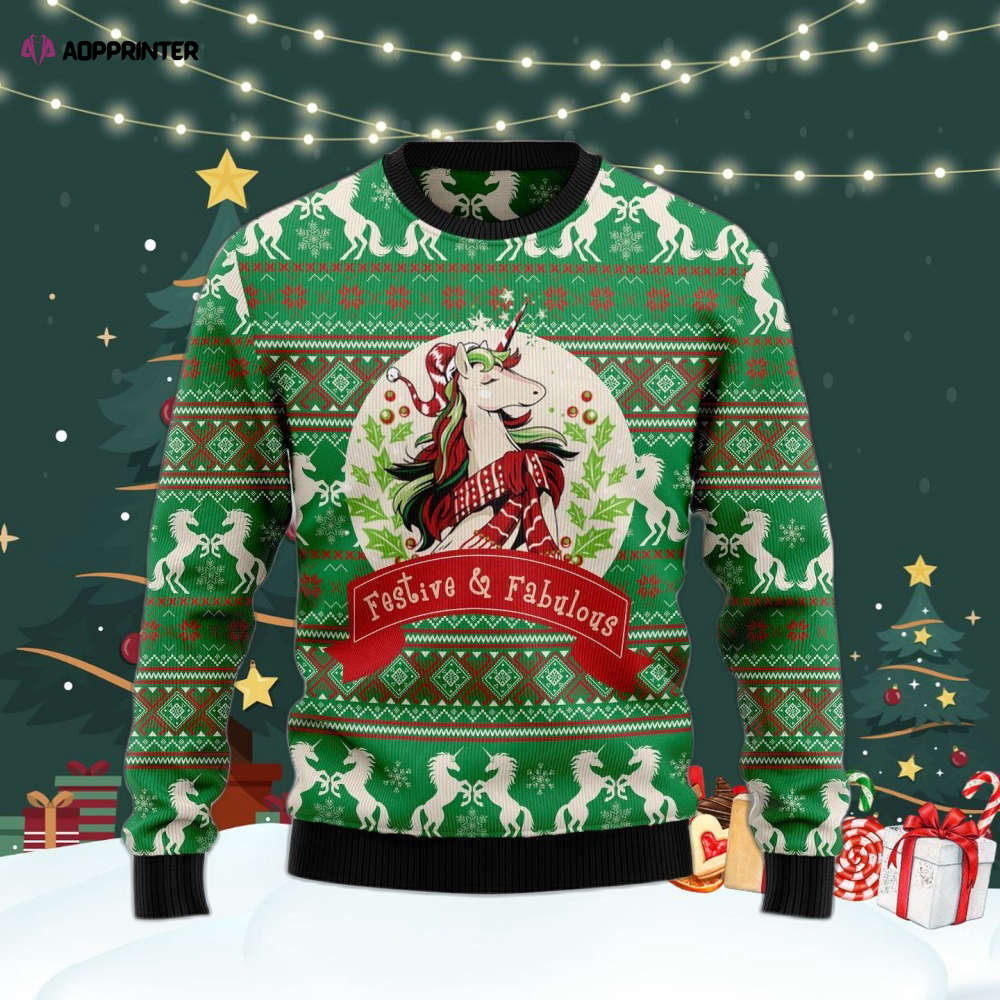 Unicorn Festive & Fabulous Ugly Christmas Sweater For Men & Women Adult US4421