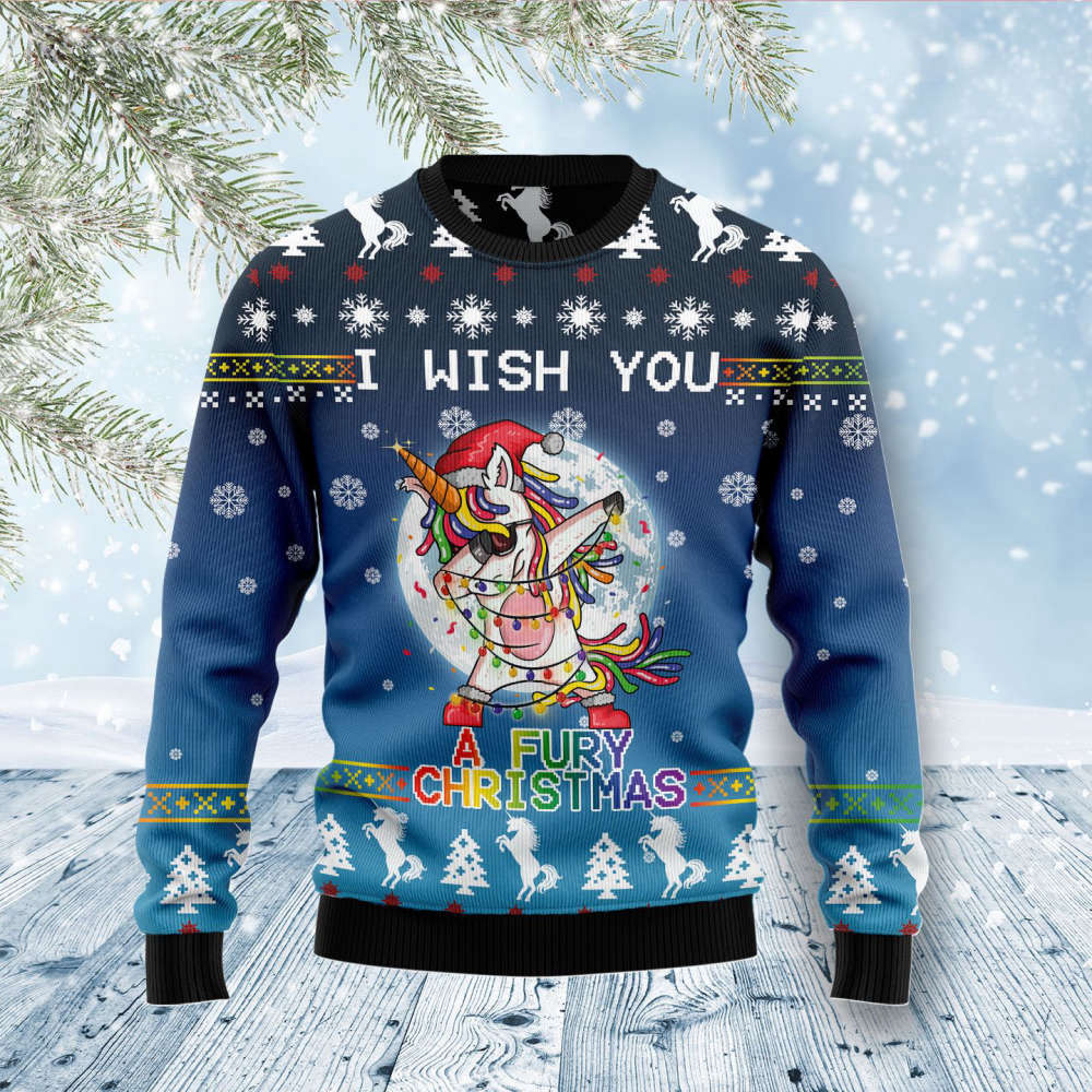 Unicorn Fury Ugly Christmas Sweater For Men & Women Adult US4420