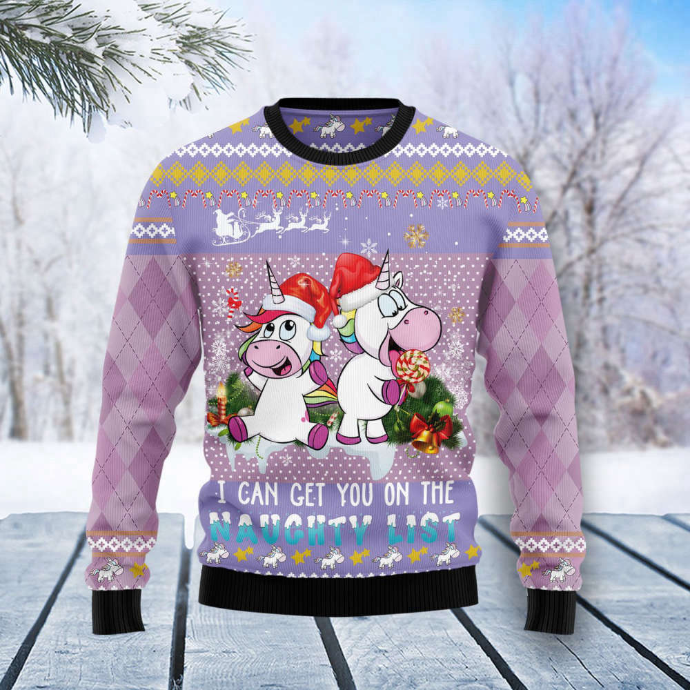 Unicorn Naughty List Ugly Christmas Sweater For Men & Women Adult US4415