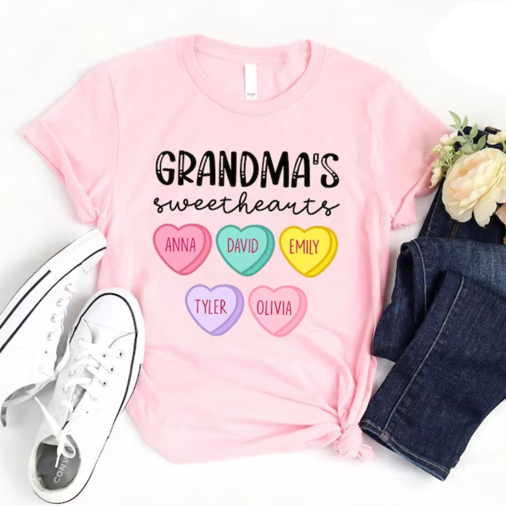 Valentine’s Day Shirt, Grandma’s Sweethearts Shirt, Custom Grandma with Grandkids Name