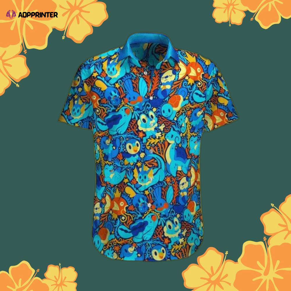 Vibrant Pokemon Blue Hawaiian Shirt: Stylish & Fun Gaming Fashion