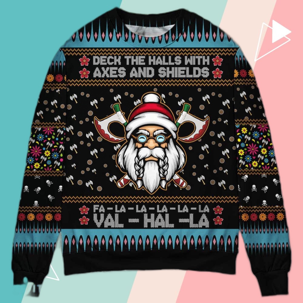 Viking Deck The Halls With Axes And Shields Christmas Sweatshirt Sweater