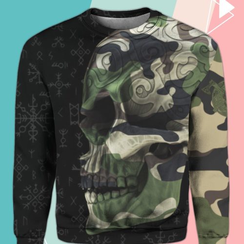 Viking Skull Camo All Over Crewneck Sweatshirt For Men & Women Hp1374A