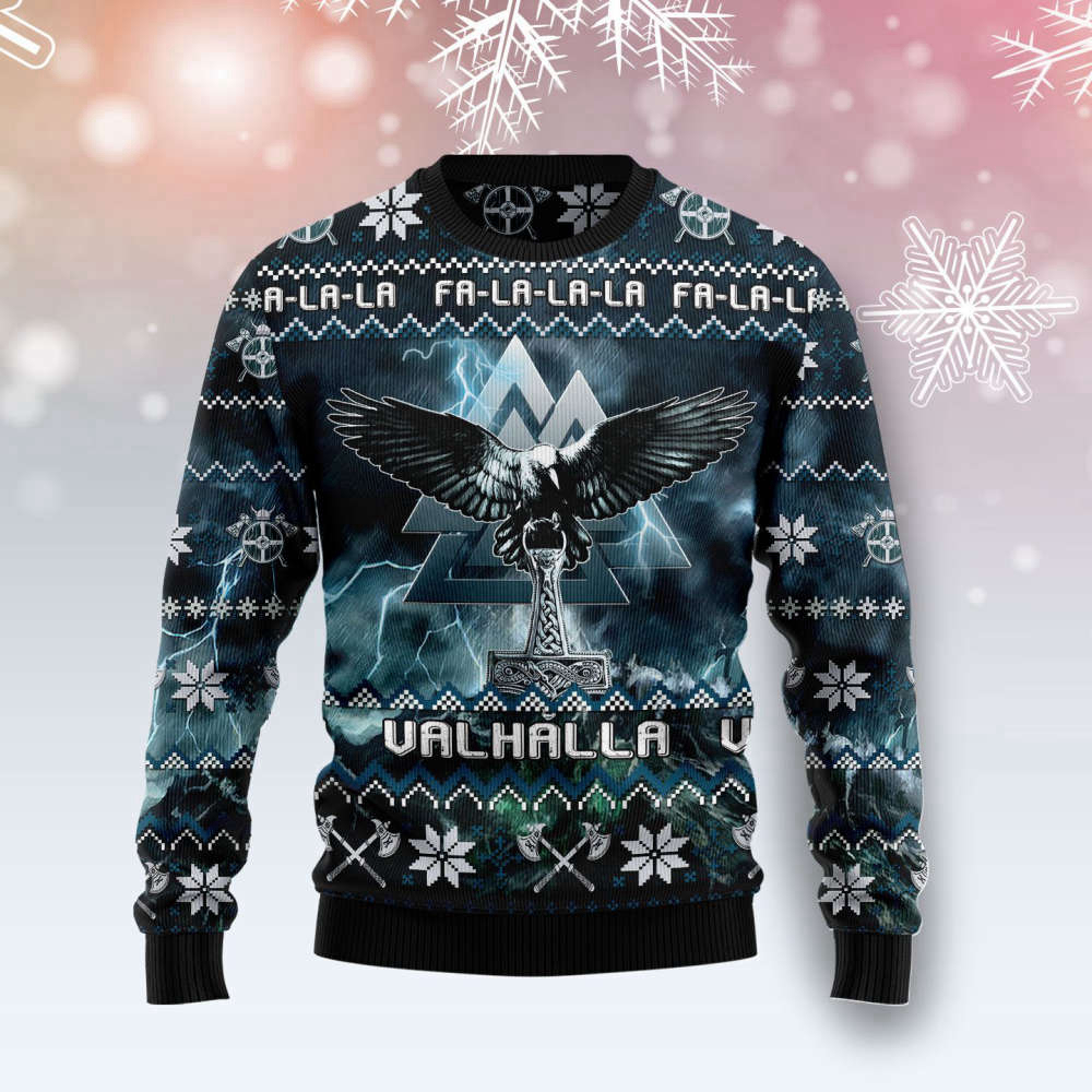 Festive Viking Symbol Ugly Christmas Sweater – Men & Women Adult Norse Knitwear