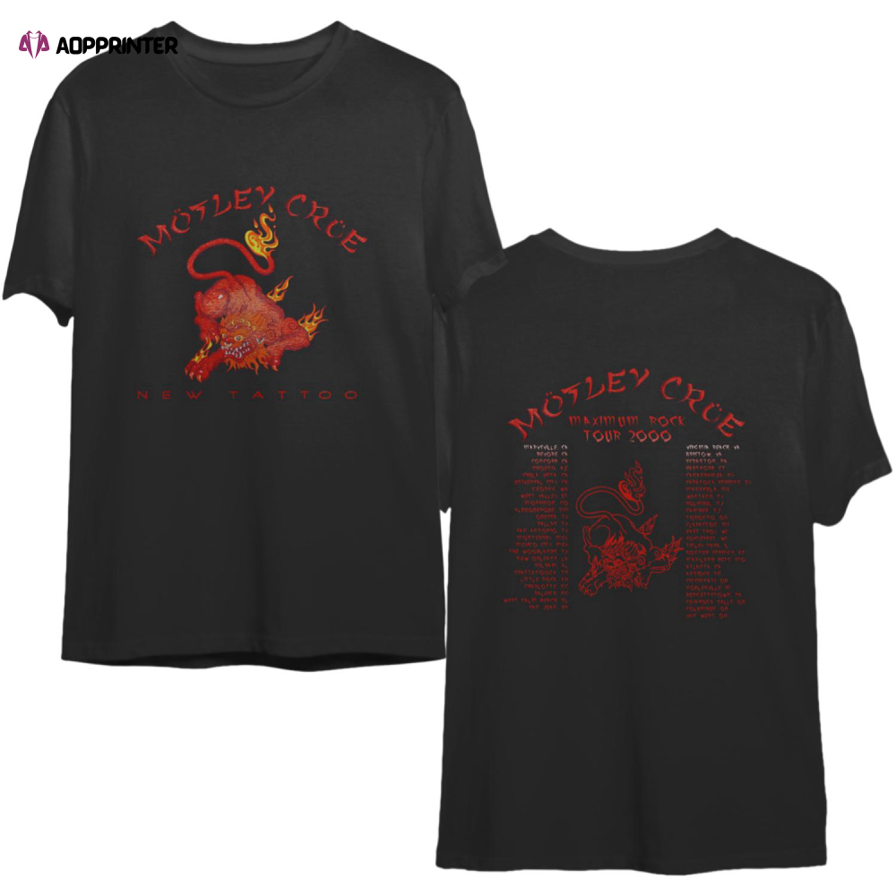 Vintage 2000 Motley Crue New Tattoo Tour Concert Rock Band Heavy Metal T-Shirt