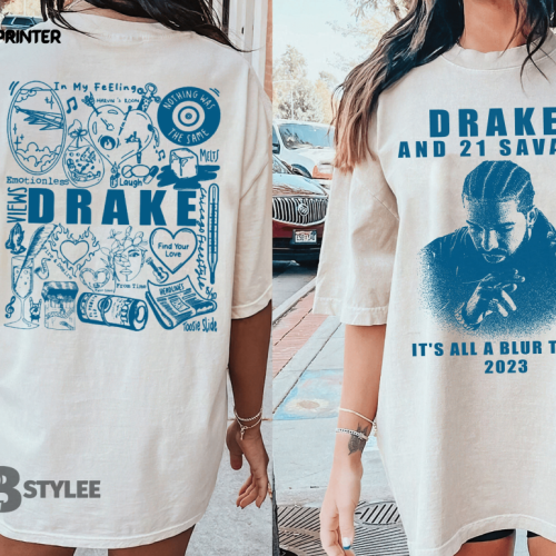 Vintage Drake 21 Savage It’s All A Blur Tour 2023 Drake Music Tour 2023 Two Sided Graphic Unisex T Shirt, Sweatshirt, Hoodie Size S – 5XL