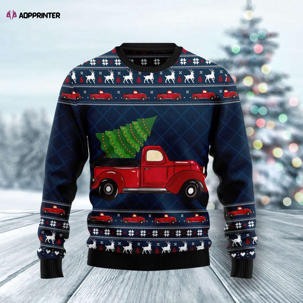 Vintage Red Truck Ugly Christmas Sweater – Men & Women s Adult US4404