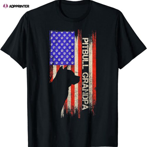 Vintage USA Flag Proud Pitbull Dog Grandpa Pittie Silhouette T-Shirt