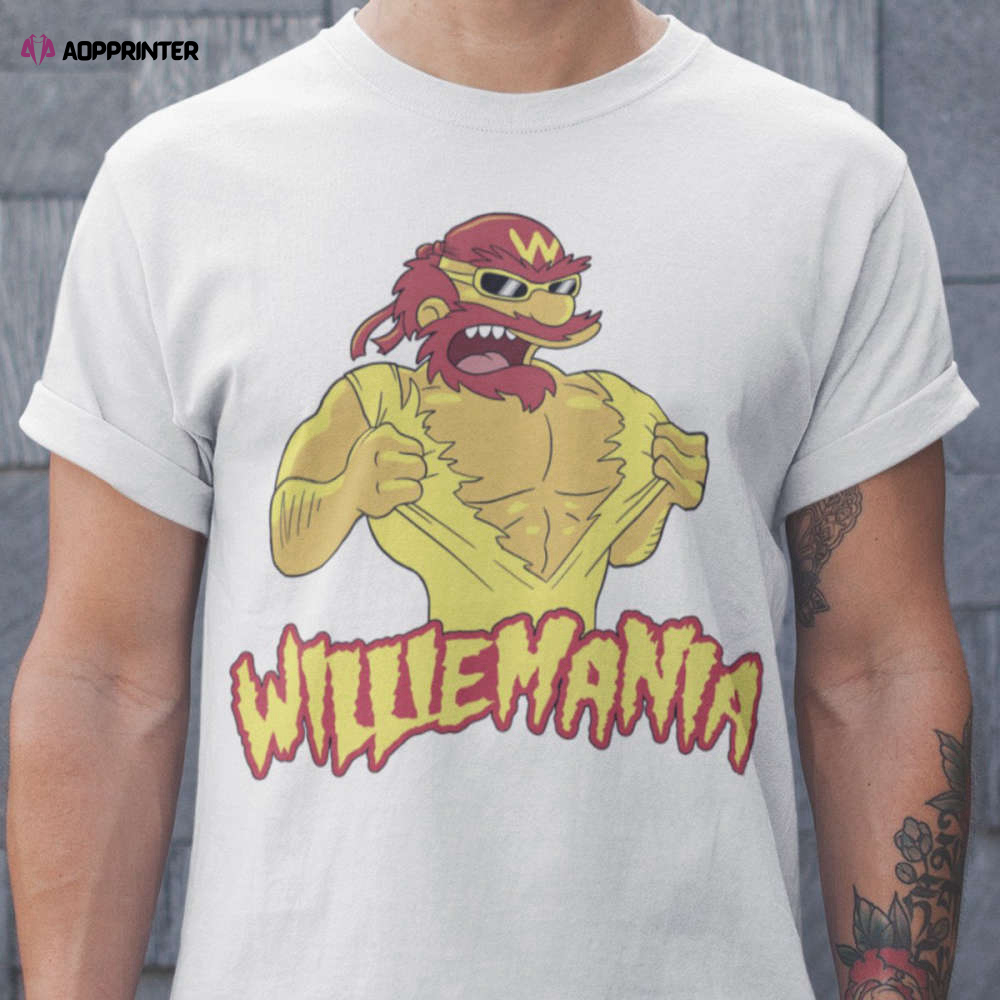 WILLIEMANIA Hulk Hogan Groundskeeper Willie The Simpsons Mashup T-Shirt