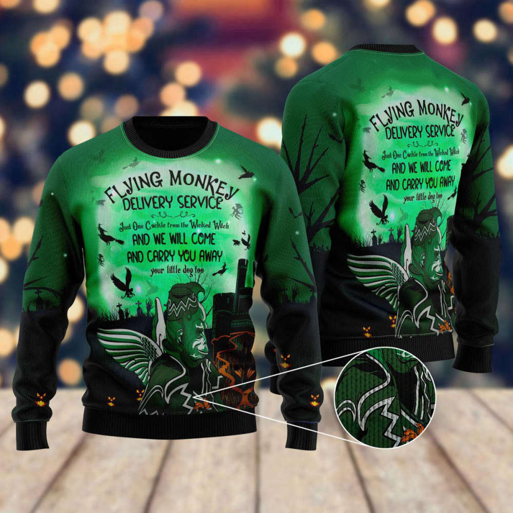 Witchcraft Flying Monkey Ugly Christmas Sweater – Spooky Halloween Attire for Men & Women