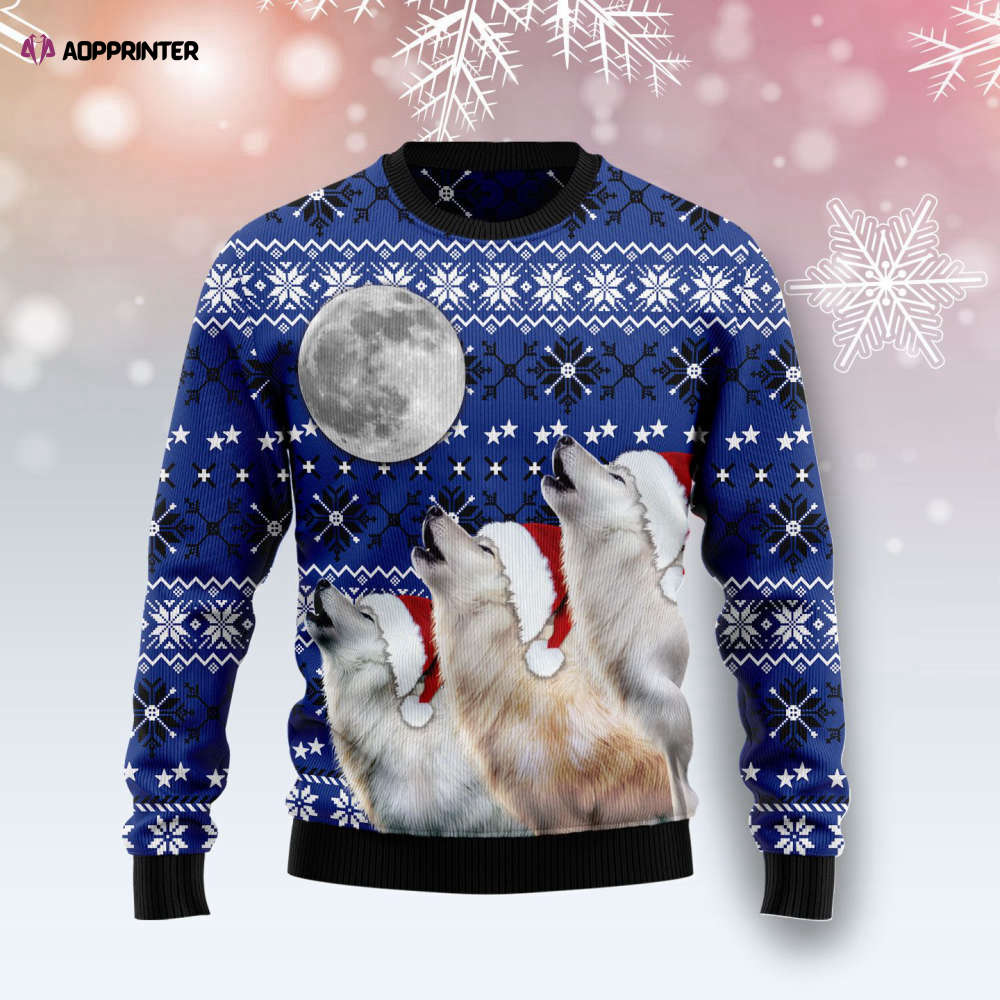 Wolf Howling Moon Ugly Christmas Sweater – Men & Women Adult US4192