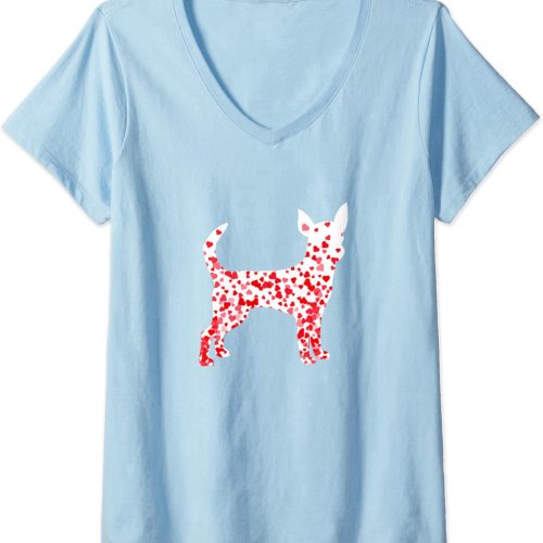 Womens Chihuahua Heart Dog Valentine’s Day V-Neck T-Shirt