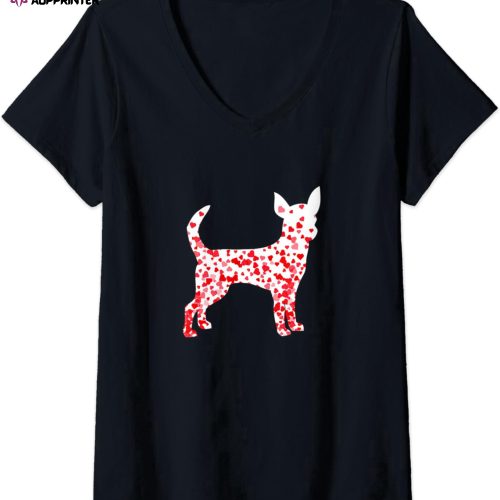 Womens Chihuahua Heart Dog Valentine’s Day V-Neck T-Shirt