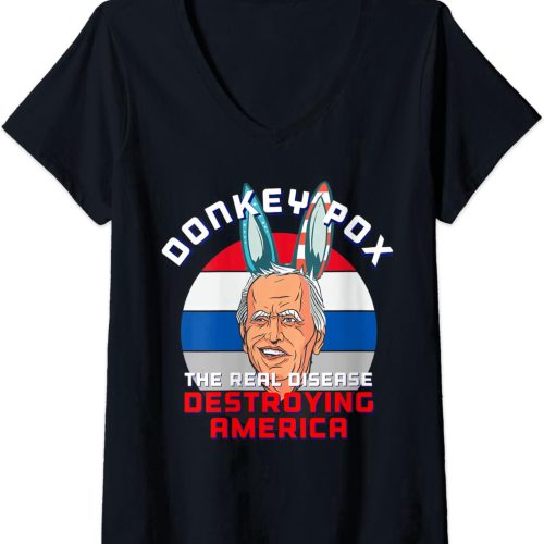 Womens Donkey Pox Great MAGA King Trump UltrA MAGA US Independence V-Neck T-Shirt