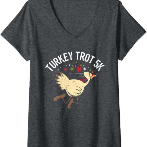 Womens Turkey Trot Marathon Runner Funny Thanksgiving Running V-Neck T-Shirt