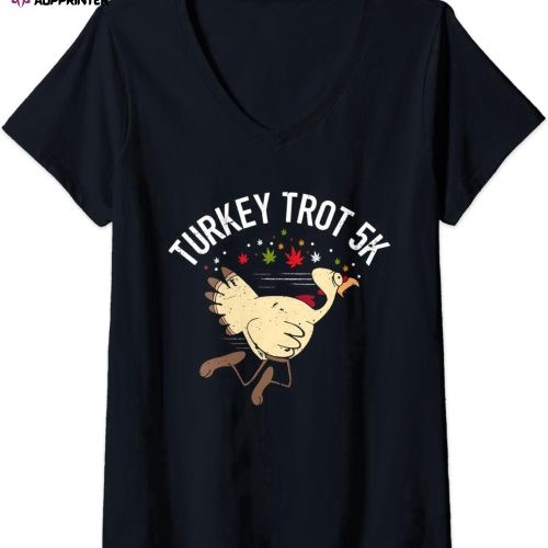 Womens Turkey Trot Marathon Runner Funny Thanksgiving Running V-Neck T-Shirt