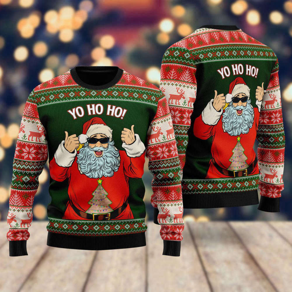 Yo Ho Ho Santa Sunglasses Ugly Christmas Sweater – Festive Attire for Men & Women!