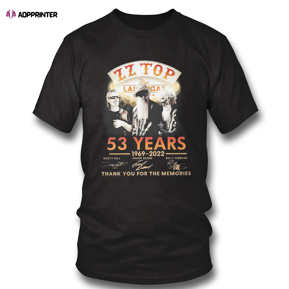 Zz Top Viva Las Vegas 53 Years 1969 2022 Thank You For The Memories Signatures Shirt Hoodie, Long Sleeve, Tank Top