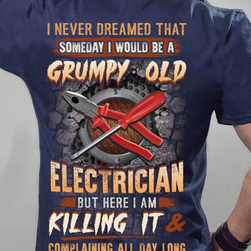 Grumpy Old Electrician Navy Blue Electrician T-shirt For Men And Women