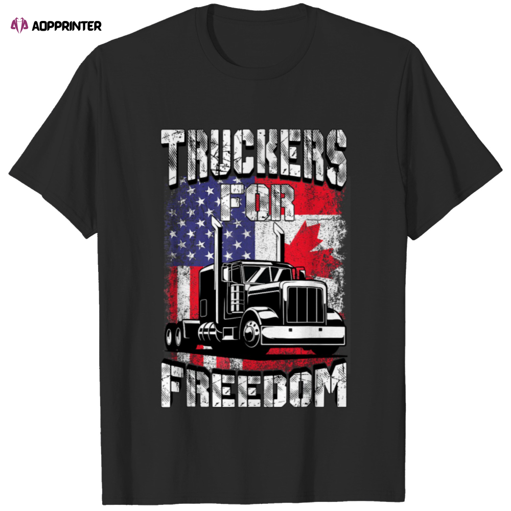 American Flag Canada Flag Freedom Convoy 2022 Trucker Driver T-Shirt