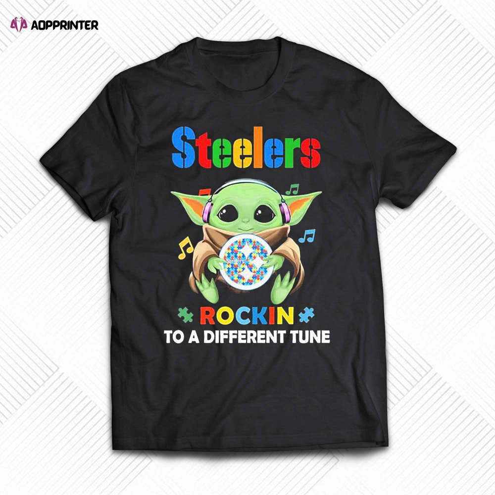 Autism Pittsburgh Steelers Baby Yoda Rockin To A Different Tune Shirt