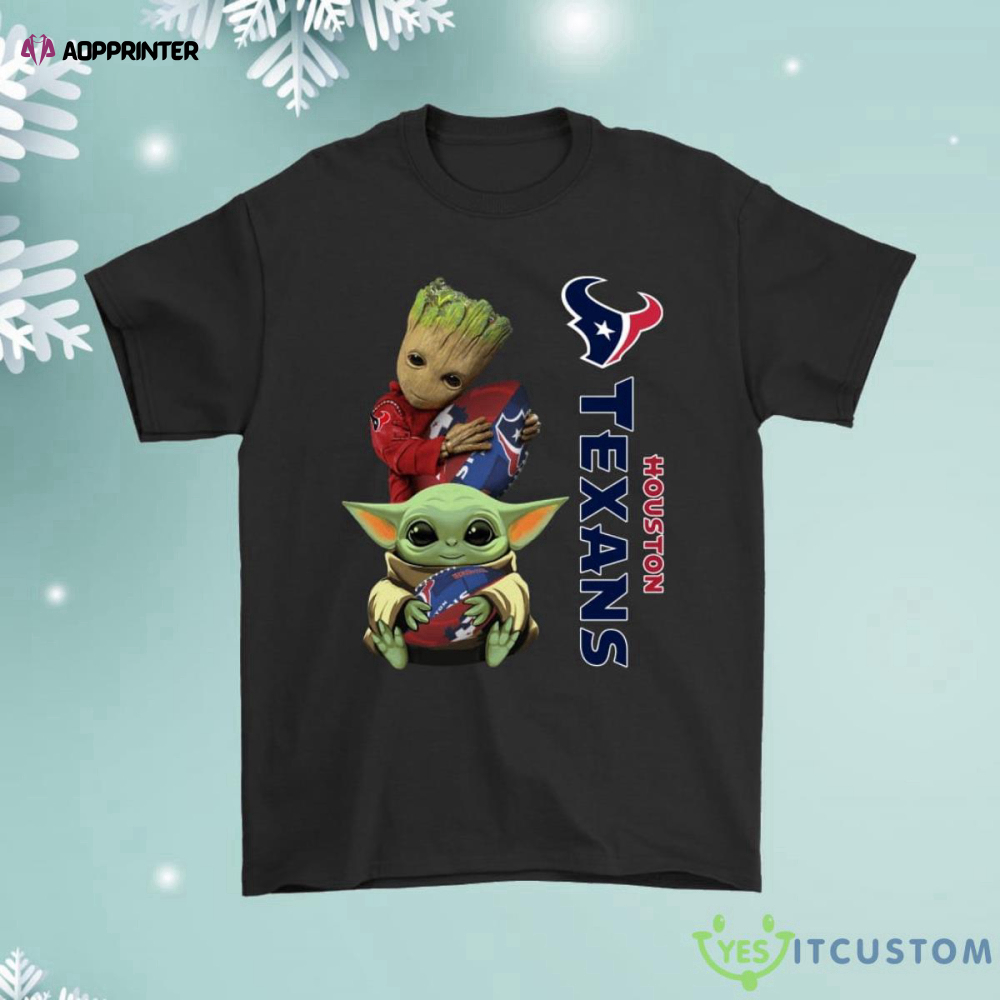 Baby Yoda And Groot Hug Houston Texans Shirt