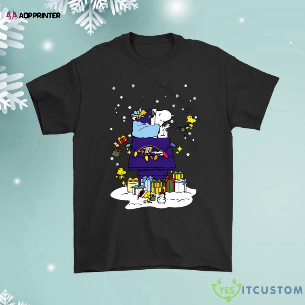 Baltimore Ravens Santa Snoopy Brings Christmas To Town Shirt