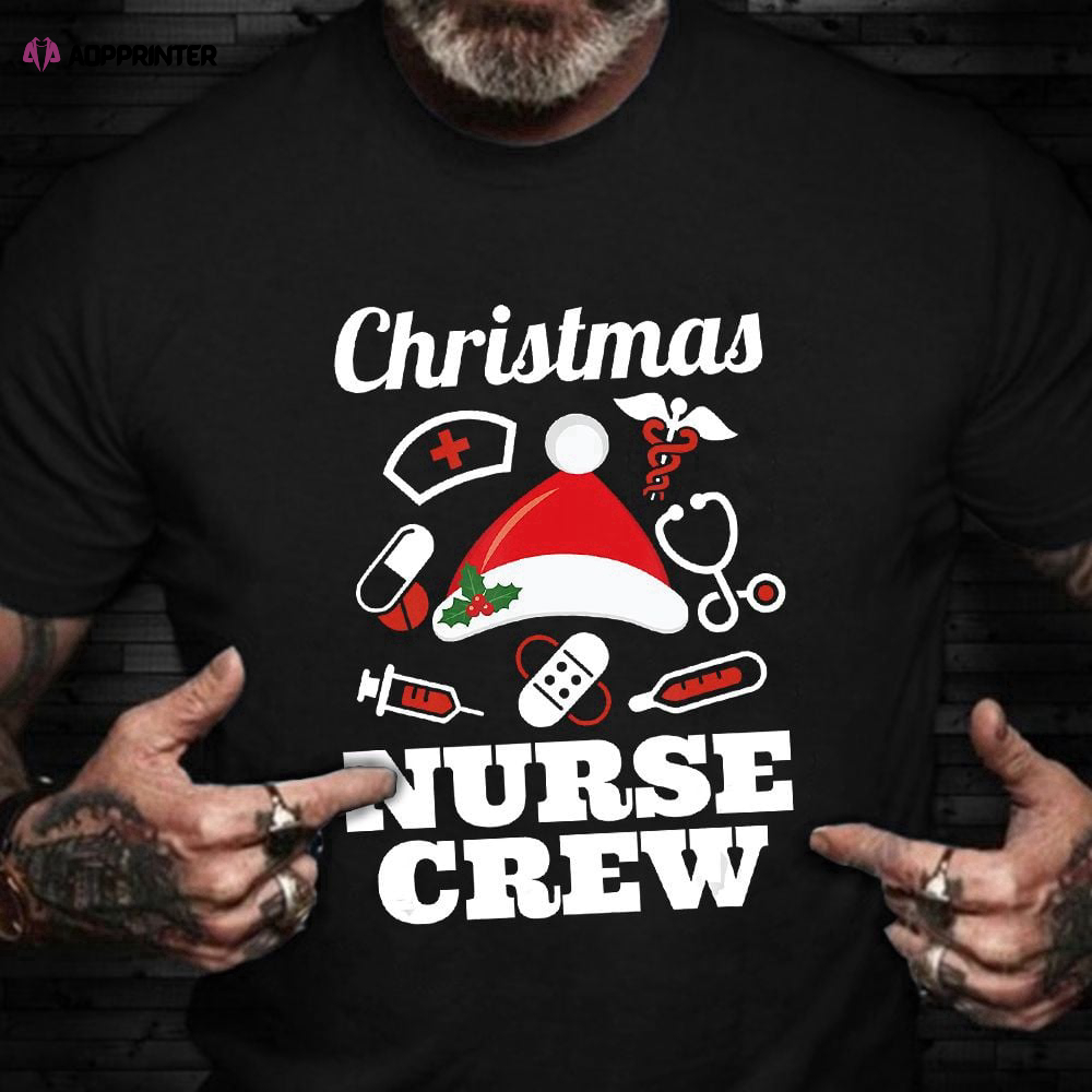 Christmas Nurse Crew T-Shirt Reindeer Santa Hat Cool Christmas Shirts Funny Nurse Gifts