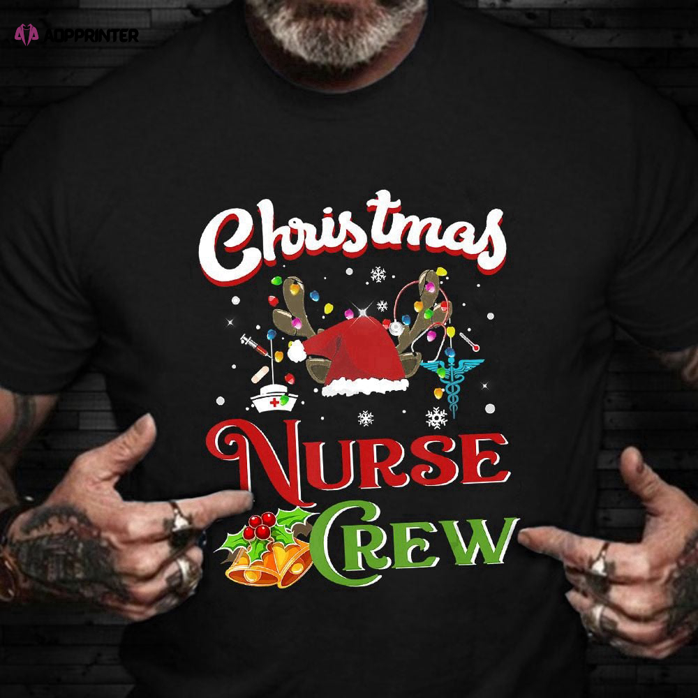 Christmas Nurse Crew T-Shirt Santa Hat Cute Christmas Shirts Nurses Week 2023 Gift Ideas