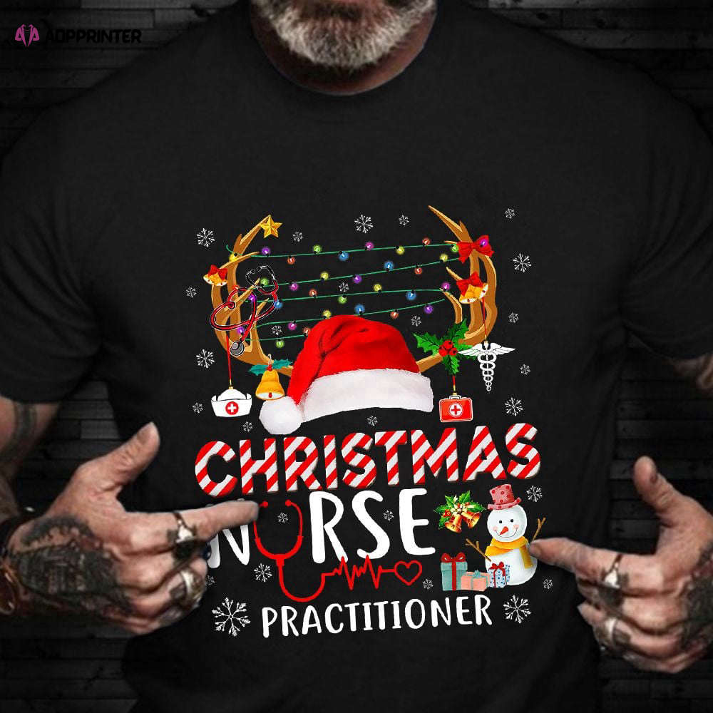 Christmas Nurse Practitioner Shirt Stethoscope Santa Reindeer Light T-Shirt Future Nurse Gifts