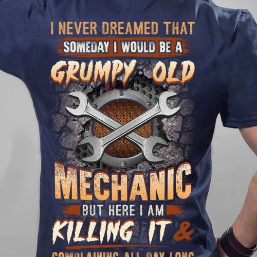 Grumpy old Mechanic Navy Blue Mechanic  T-shirt For Men And Women