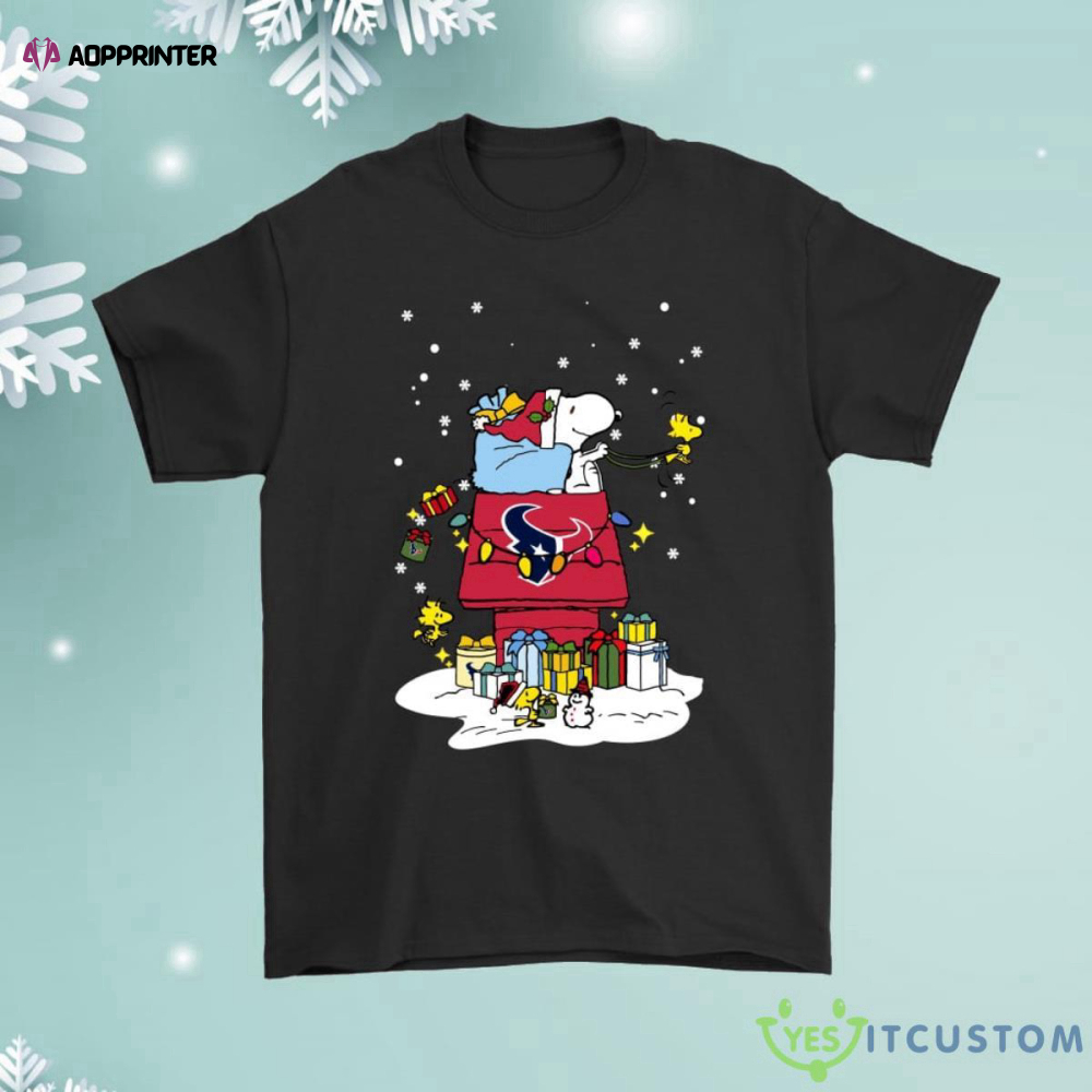 Houston Texans Santa Snoopy Brings Christmas To Town Shirt