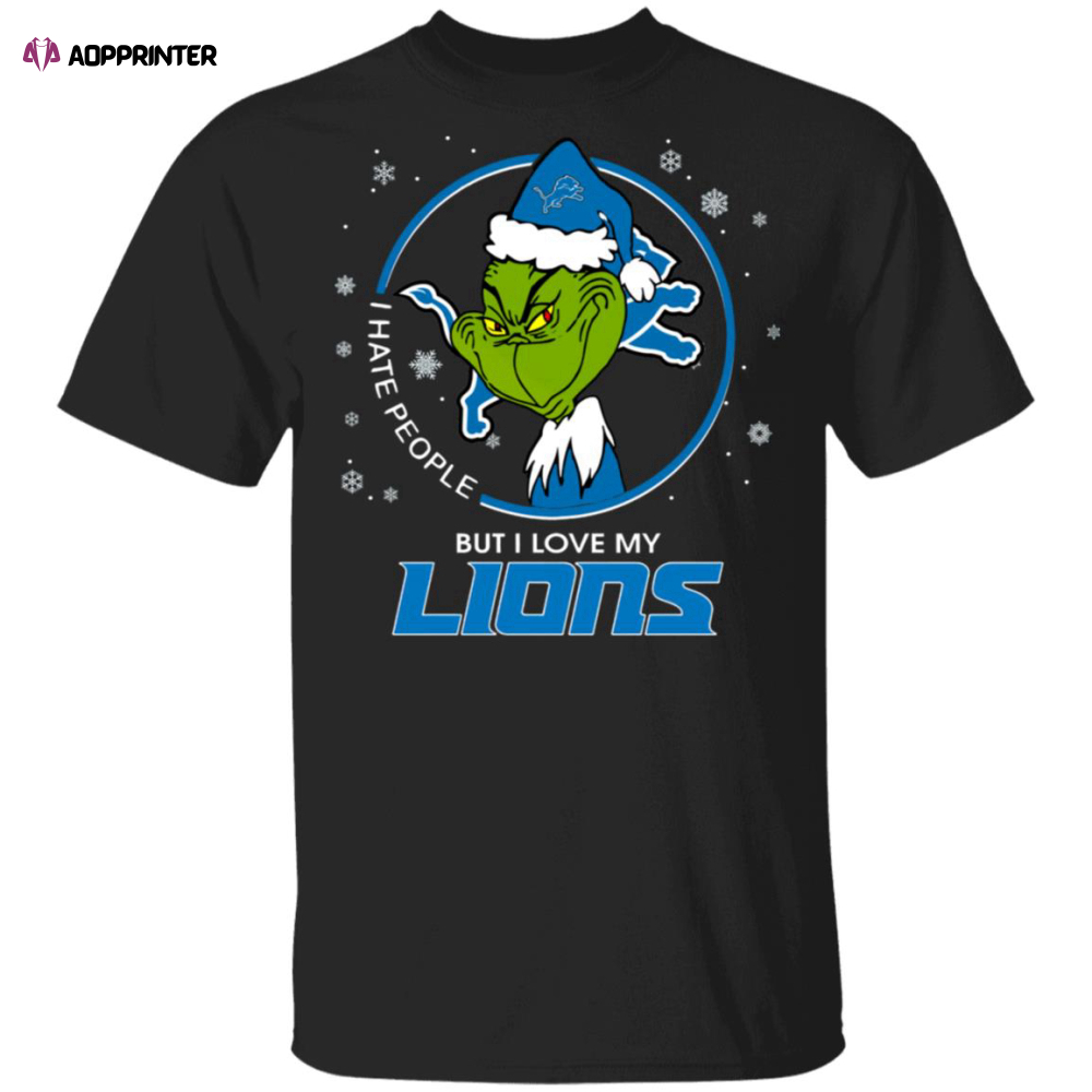 I Hate People But I Love My Detroit Lions Grinch Shirt