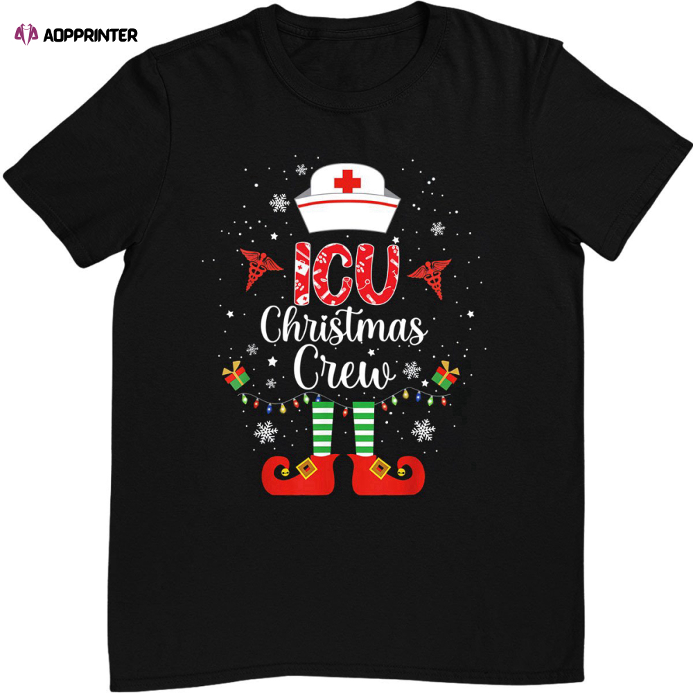 ICU Christmas Nurse Crew Family Group Nursing Xmas Funny Gift For Nurses T-Shirt