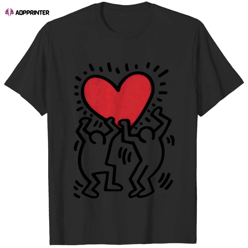 Keith Haring T-shirt Men Holding Heart Icon, Street Art