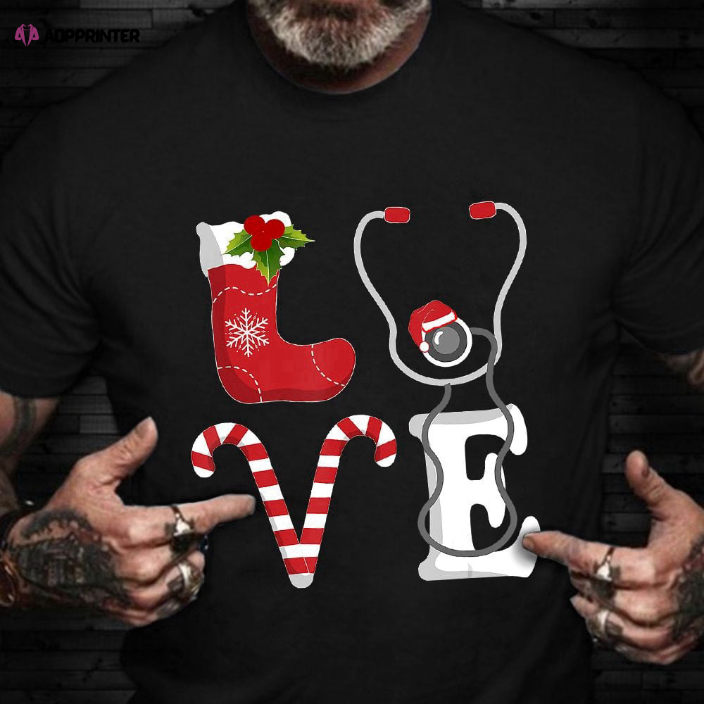 Nurse Christmas Tree Shirt Stethoscope Graphic ​Merry Christmas T-Shirt Future Nurse Gifts