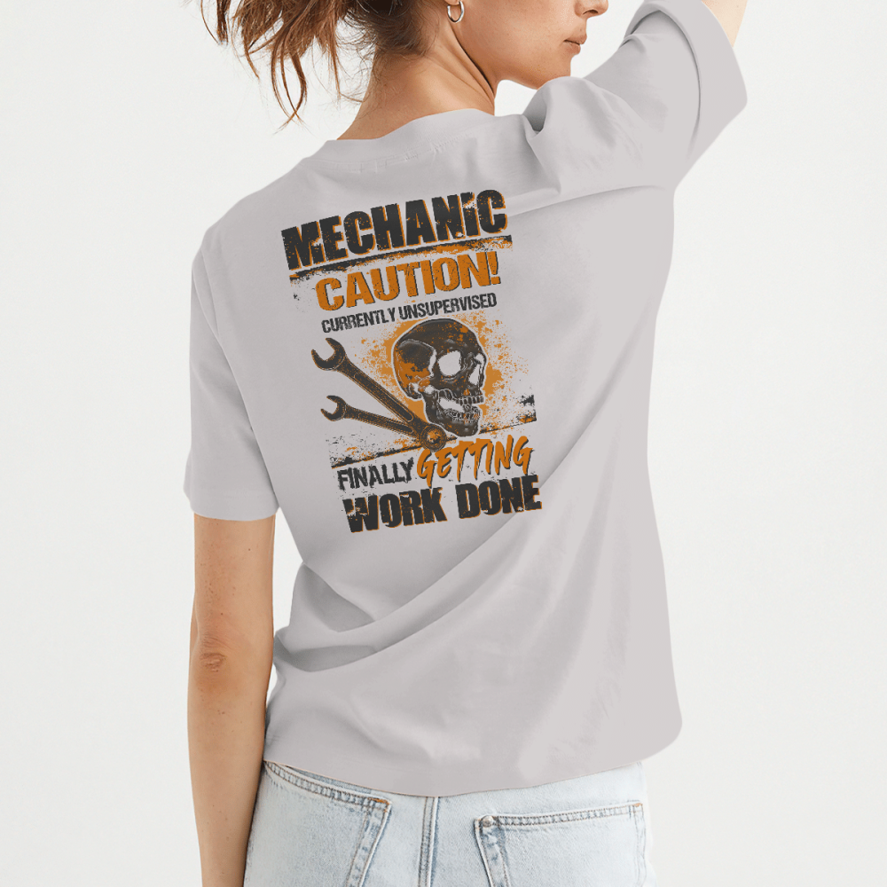 Mechanic Caution! Ash Grey  T-shirt For Men And Women