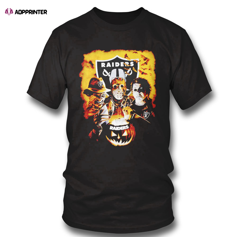 Michael Myers And Freddy Krueger And Jason Voorhees Las Vegas Raiders Halloween Shirt Hoodie, Long Sleeve, Tank Top
