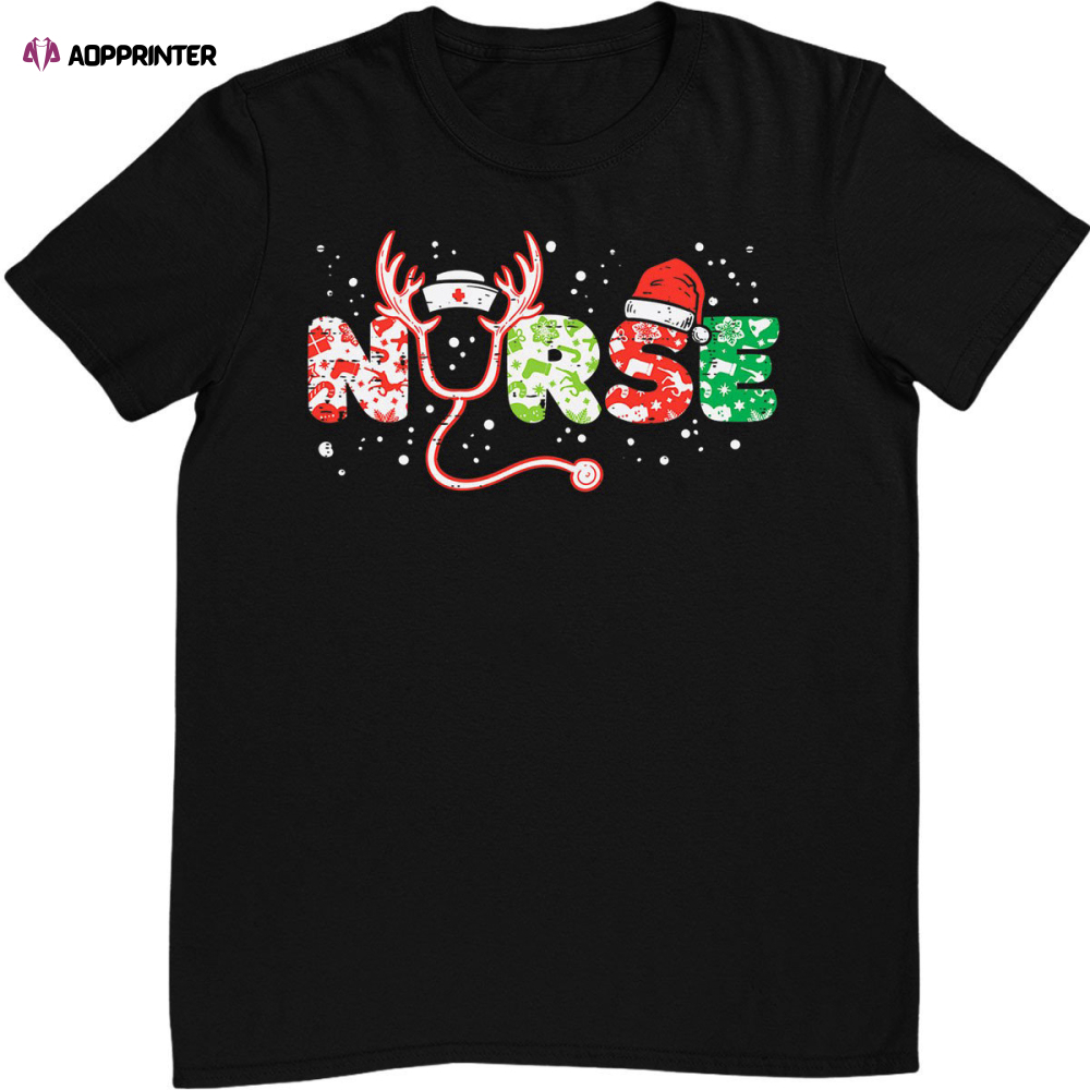 Nurse Christmas Stethoscope Nurses Xmas Scrub Top Funny Gift For Nurses T-Shirt