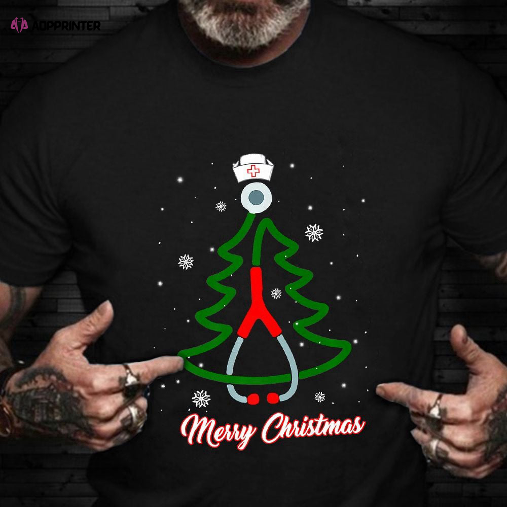 Nurse Christmas Tree Shirt Registered Nurses Merry Christmas T-Shirt Cool Gifts 2023