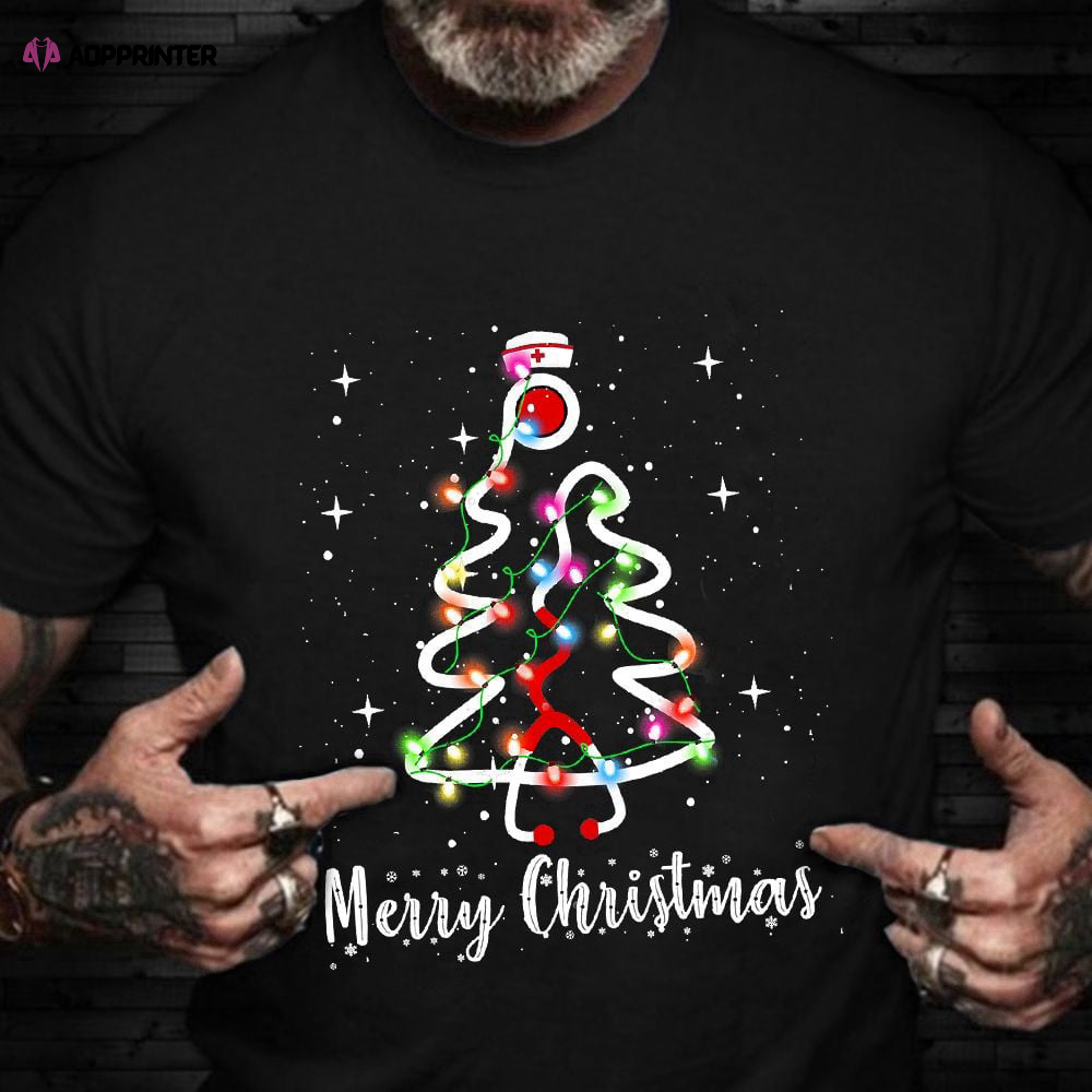 Nurse Christmas Tree Shirt Stethoscope Graphic ​Merry Christmas T-Shirt Future Nurse Gifts